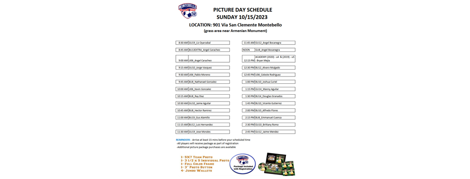 PICTURE DAY - SUNDAY 10/15/2023